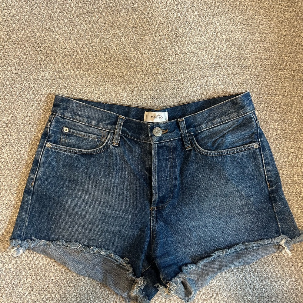 Mango Blue Jean Shorts Distressed Mid-Rise